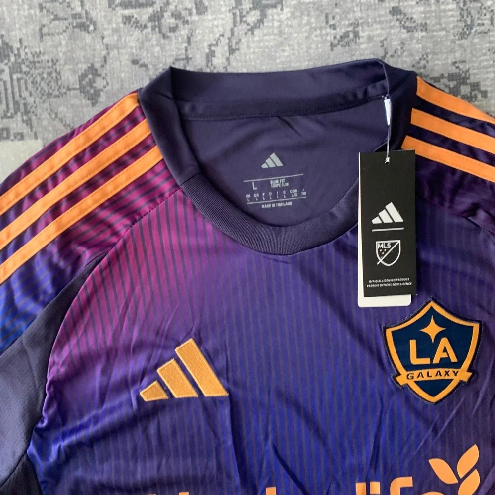 Adidas LA Galaxy Jersey Men Large Purple NWT MLS Soccer Shirt Slim Fit